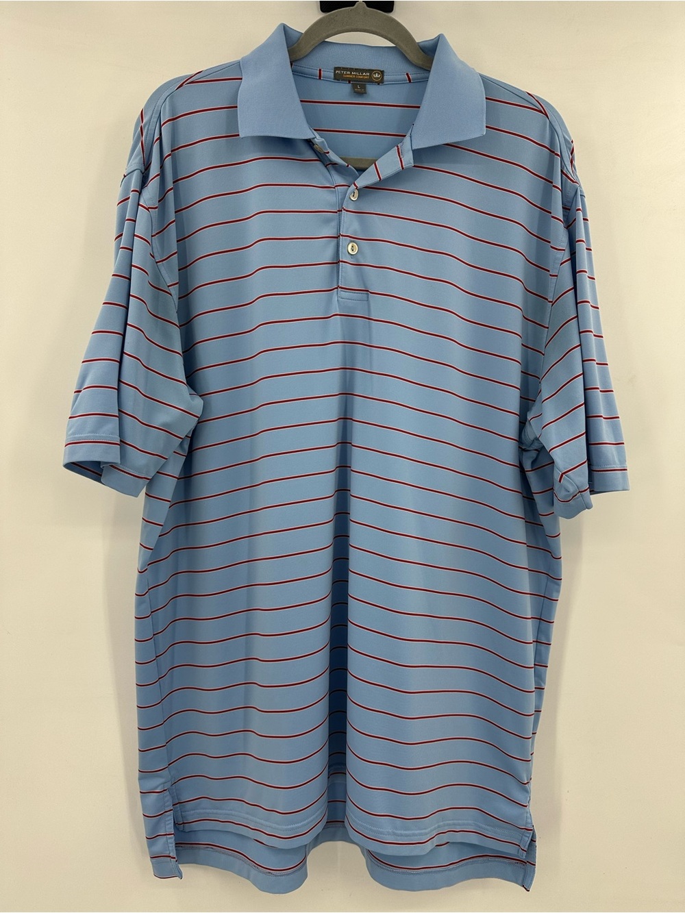 Peter Millar Light Blue Polo with Red Stripes